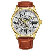 Stuhrling Original 3942 5 Automatic Skeleton Brown Leather Strap Mens Watch