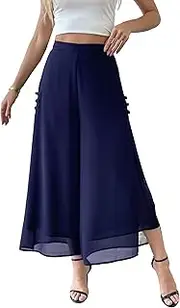 [heipeiwa] Women's Summer Capris Culottes Chiffon Wide Leg Palazzo Pants Pull on Side Split Trouser Beach Outfit
