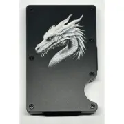White Silver Dragon Thin Metal RFID Blocking Wallet Slim Profile Laser Engraved