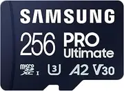 SAMSUNG PRO Ultimate microSD Memory Card + Adapter, 256GB microSDXC, Up to 200 MB/s, 4K UHD, UHS-I, Class 10, U3,V30, A2 for GoPRO Action Cam, DJI Drone, Gaming, Phones, Tablets, MB-MY256SA/AM