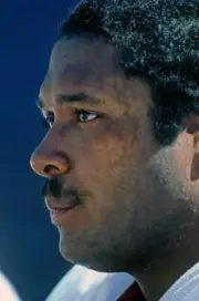 Offensive lineman Mark May Washington Redskins looks on from the s- Old Photo