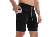 Lixada 2-in-1 Men Running Shorts with Towel Loop Quick Dry Exercise Shorts with Pockets for Training Gym Workout[Black,M]