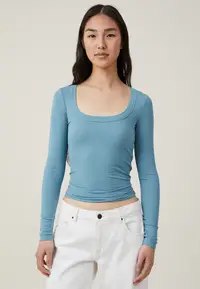 在飛比找ZALORA購物網優惠-Staple Rib Scoop Neck Long Sle