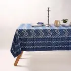 Wen Striped Indigo Blue Hand Block Table Cover Indian Cotton Dining Table Cloth