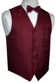 MEN'S BURGUNDY PAISLEY FORMAL DRESS TUXEDO VEST & BOW-TIE SET. WEDDING PROM