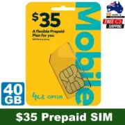 Optus $35 Prepaid Sim Card Starter Kit Pack 40GB Data 4G & 5G Network Mobile