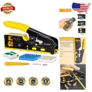 Pass Through RJ45 Ethernet Crimper Kit with 50 Connectors & Mini Cable Stripper