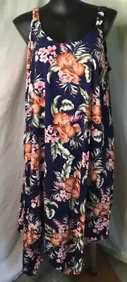 AUTOGRAPH NAVY BLUE “TROPICAL FLOWER” STRAPPY MAXI TRAPEZE DRESS SZ 24 NEW STOCK