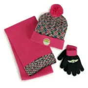 Disney Baby Yoda Beanie Hat Toboggan Gloves Scarf Mitten Set Grogu Girls Sz 4-8