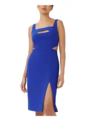 AIDAN AIDAN MATTOX Womens Blue Slit Lined Sleeveless Knee Length Sheath Dress 4