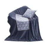 Blue Diamond Pattern Multifunctional Plush Blanket Square Pillow Quilt Office Car Pillow Cushion, Size : L