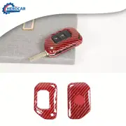 Key Fob Cover Skin Case Shell Cover Protection for 2018+Jeep Wrangler Red Carbon