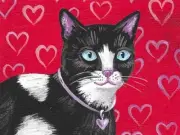 1.5x2 DOLLHOUSE MINIATURE PRINT OF PAINTING RYTA 1:12 SCALE TUXEDO CAT VALENTINE