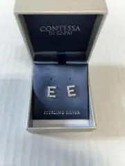 Contessa Di Capri Sterling Silver Earrings Initial E Marcasite NIB