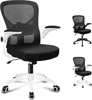 ALFORDSON Ergonomic Office Chair Mesh for Home Office, Mid-Back Student Computer Study Desk Chair with Adjustable Flip-Up Arm & Lumbar Support, Gaming Racing Task Chair, Keldon White Black