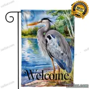 Coastal Summer Garden Flag 12x18 Blue Heron Nautical Seabird Yard Decor