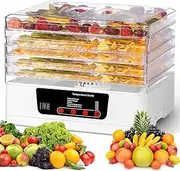Food Dehydrator with 5 Tray, 350W Fruit Dryer Machine with 35℃-70℃ Adjustable Temperature and 24H Timer BPA Free for Drying Fruit, Vegetables, Meat, Turkey Jerky, Fish Jerky White