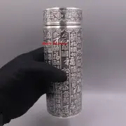 Solid 999 Fine Silver Water Bottle Heat Insulation 福 Lucky Word Pattern Bottle