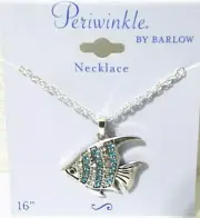 Periwinkle Fish 16" Necklace Blue Clear Shinestones Silver Color NWT