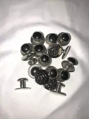 Mens Classical Shirt Tuxedo Buttons 10 Studs Set Black On Silver Preowned Stock