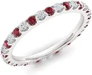 [Diamondere] Natural and Certified Gemstone and Diamond Wedding Ring in 14K White Gold | Full Eternity Stackable Band for Women, US Size 4 to 9, Metal, Ruby Diamond