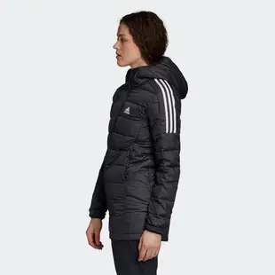 Adidas 女 羽絨外套 連帽 保暖 長版 黑 GH4590