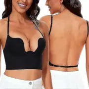 Low Back Bras For Women-seamless Deep U Plunge Backless Bras Convertible Multiway Low Cut Open Back Bra Halter Bras Black 34D