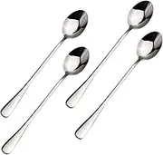 4 Pcs Long Handle Ice Cream Spoons Latte Spoons Stainless Steel Dessert Spoons Hot Chocolate Spoon Jam Spoon Teaspoons Set for Home Party Cafe (Silver, One Size)