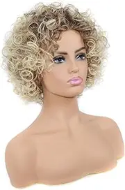 BESTYASH Fashion Wig Cover Women Fiber Wig Curly Wig Lace Front Wig Fancy Wigs for Women Human Hair Synthetic Marge Join Hair Toppers for Women Wavy Wig with Fringe Fluffy Joy Dolly Golden