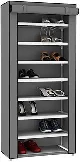 Sunbeam Multipurpose Portable Wardrobe Storage Closet Rack for Shoes and Clothing 7 Tier/Fits 24 Pairs of Shoes Heavy Duty Non Woven Material with Roll Down Cover (Grey)