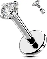 [OUFER Body Piercing] 18G Lip Piercing Internally Helix Piercing Jewellery Titanium Lip Stud 6/8/10/12 mm CZ Conch Tragus Lobe Cartilage Earrings, 6mm