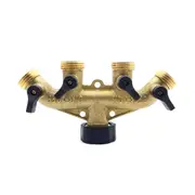 4Way Solid Brass Hose Splitter Quick Connector Shut Off Valves 3-4 Tap Outlet