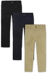 [The Children's Place] Boys Stretch Chino Pants, Flax/New Navy/Black 3-Pack, 7 Plus