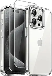 JETech 3 in 1 Case for iPhone 15 Pro Max 6.7-Inch with 2 Pack Tempered Glass Screen Protectors, Non-Yellowing Shockproof Bumper Phone Cover (Clear)