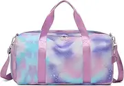 Sports Gym Duffle Bag for Women Girls, Dance Bag with Wet & Shoe Compartments, Multifunctional Travel Overnight Weekender Waterproof Foldable Bag, Galaxy Purple