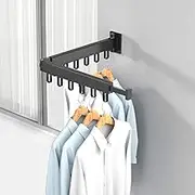 HONPHIER Clothes Airer, Extendable Clothes Rack with Hooks, Towel Rail (Black, 2 Foldable Racks)