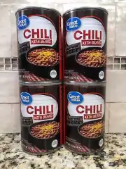 4 CANS Great Value Chili with Beans 15 oz can made with Beef Nachos Stew
