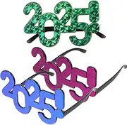 KALLORY 3pcs 2025 Number Eyeglasses, 2025 Glasses Frames Fun Number Eyewear Photo Booth Prop for Graduation New Year