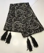 Lg Wide Table Runner, Bold Black & Beige, Beautiful, 54” X 66” Acanthus Scroll