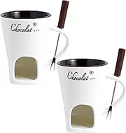 Chocolate Fondue Set, 2Pcs Chocolate Fondue Mug, 200ml Heat-Resistant Ceramic Chocolate Fondue with Forks, Candle Warmer Fondue Set