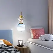 Globe Glass Pendant Light Children's Room Hanging Lamp with Resin Astronaut Decoration(Glass)