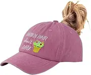 [Tacoesha] Garden Hair Don't Care Ponytail Hat, Adjustable Wash Embroidered Baseball Cap for Women