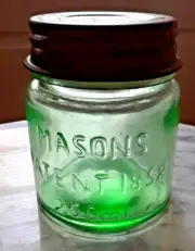 MASONS Patent 1858 1/2 HALF PINT GREEN Antique Reproduction Jar