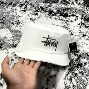 STUSSY BUCKET HAT BIG LOGO BUCKET HAT WHITE L/XL