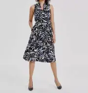 Anne Klein Women's White Jenna Printed Drawstring Waist Midi Dress Size L