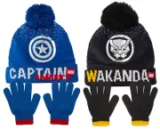 Boys Marvel Bobble Hat + Gloves Winter Set Captain America or Black Panther Set