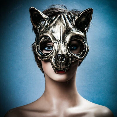 Gold Vampire Skull Cat Face Halloween Costume Cosplay Masquerade Party Face Mask