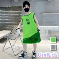 在飛比找momo購物網優惠-【UniKids】中大童裝2件套速乾運動服撞色無袖背心運動五