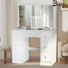 White Dressing Table Vanity Set Large Makeup Mirror Storage Drawers 11 LED Bulbs