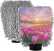 XYMZR Tulip Landscape Windmill Absorbent Microfiber Car Wash Mitt, Funny Cute Anime Scratch Free for Cars Cleaning, Home Cleaning Mitts, 2 Pack, 10.24” L x 7.09” W